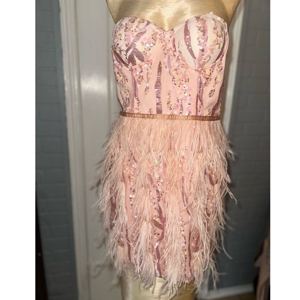 Glamorous Pink Sequin and Feather Dress